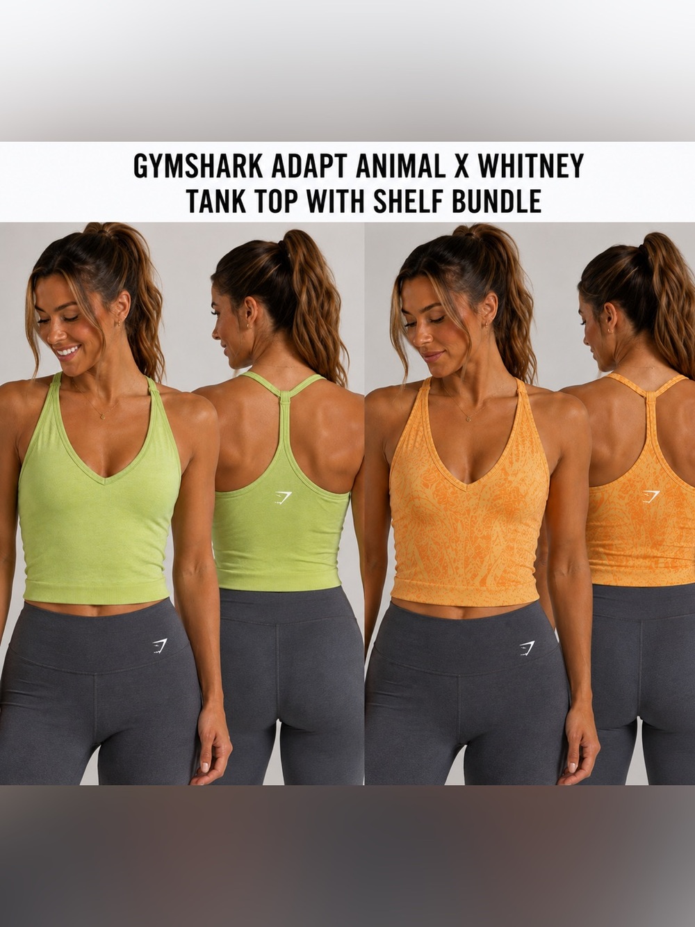 Gymshark Adapt Animal x Whitney Tank Tops Bundle Green Orange